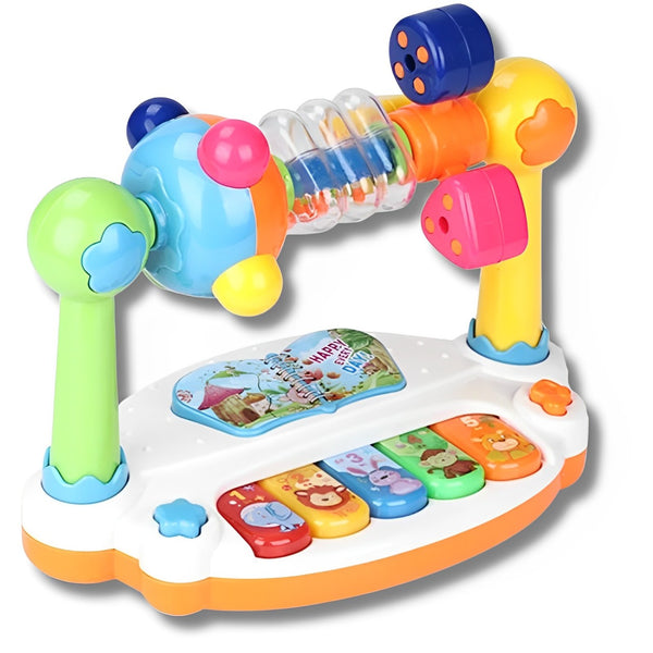 Baby piano toy with rotating music keyboard and lights